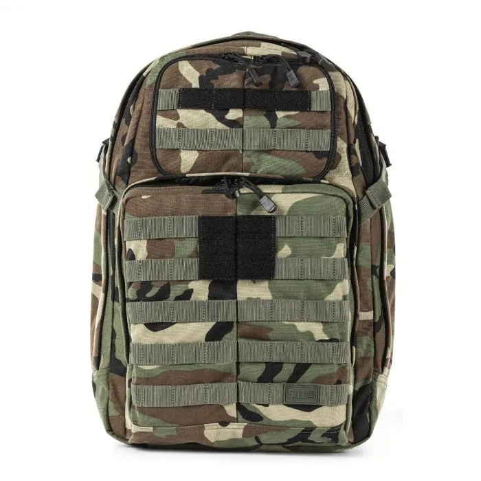 5.11 Woodland Camo RUSH24 2.0 Backpack (with Custom Name Tag)