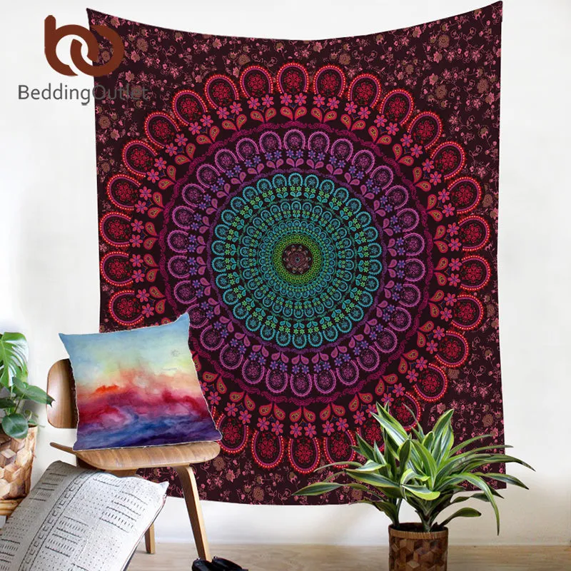 BeddingOutlet Hippie Bohemia Tapestry Mandala Wall Tapestry 200cm Indian Polyester Bed Sheet Soft Wall Carpet