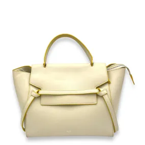 Belt Mini White Top Handle Bag in Calfskin, Silver hardware