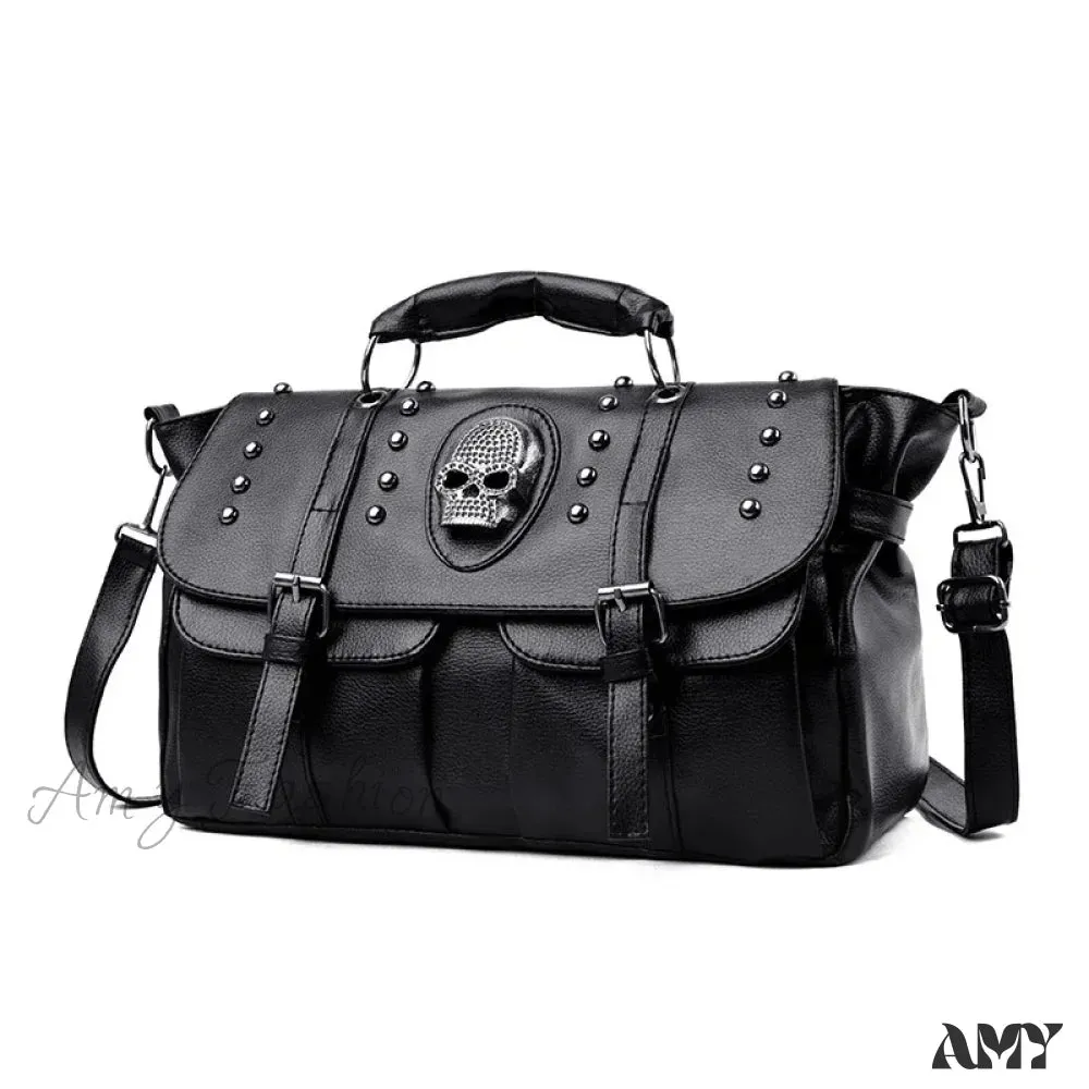 Capacity Style Leather Luxury Skull PU Punk Bag Crossbody Large