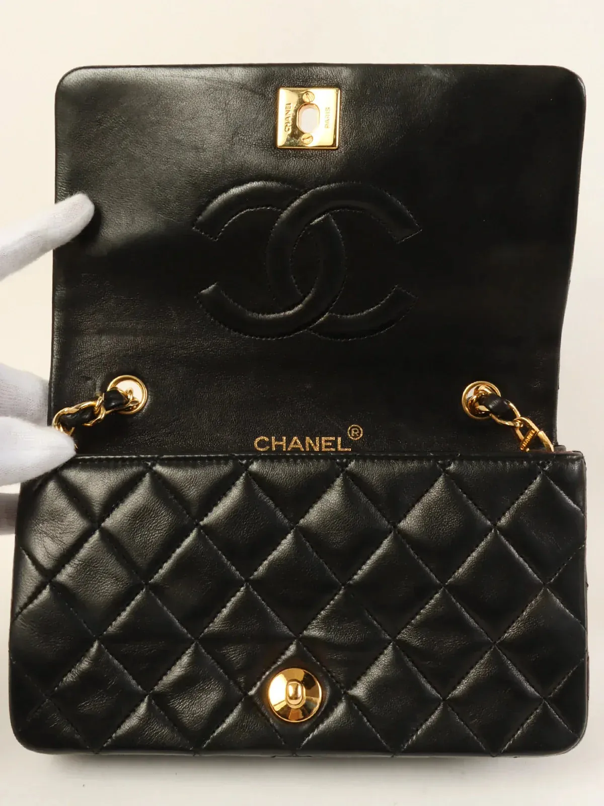 CHANEL Around 1991 Made Full Flap Chain Bag Mini Black