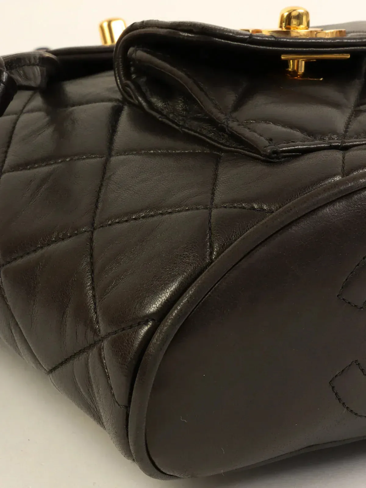 CHANEL Around 1995 Made Double Turn-Lock Backpack Mini Black