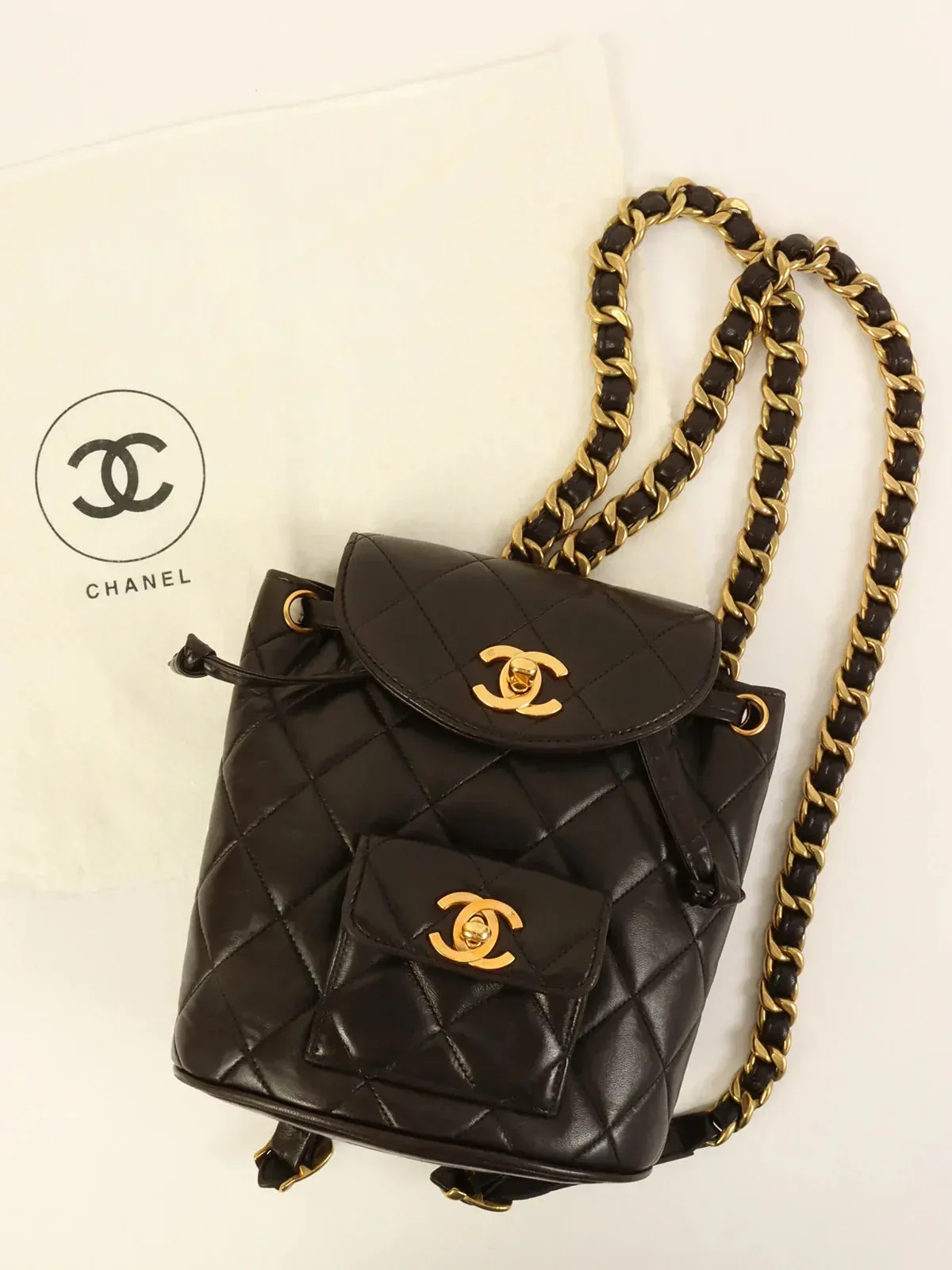 CHANEL Around 1995 Made Double Turn-Lock Backpack Mini Black