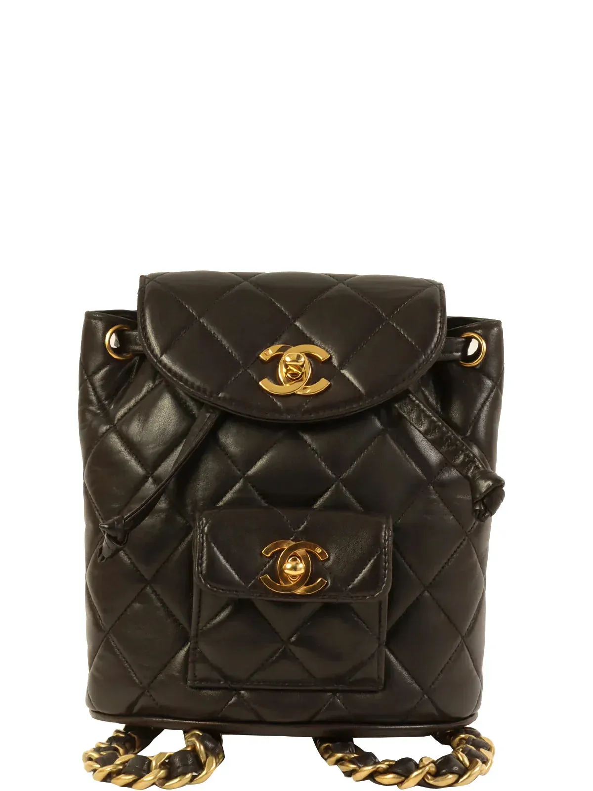 CHANEL Around 1995 Made Double Turn-Lock Backpack Mini Black