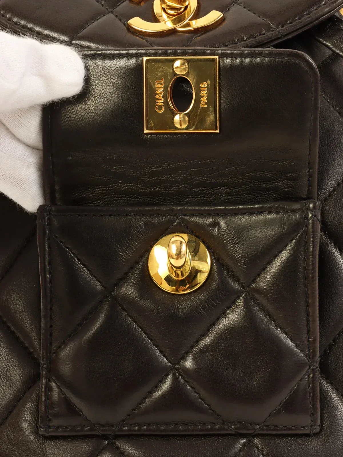 CHANEL Around 1995 Made Double Turn-Lock Backpack Mini Black