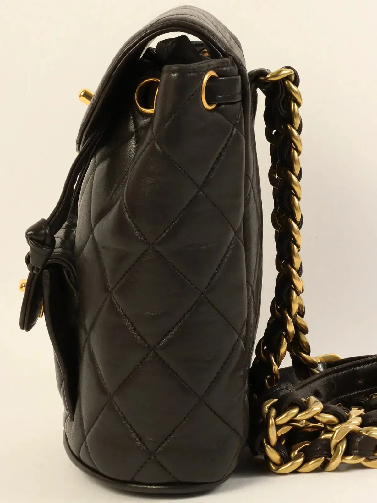 CHANEL Around 1995 Made Double Turn-Lock Backpack Mini Black