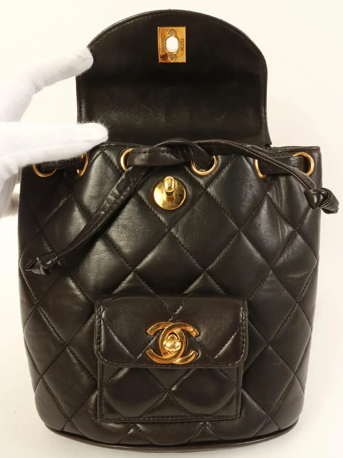 CHANEL Around 1995 Made Double Turn-Lock Backpack Mini Black