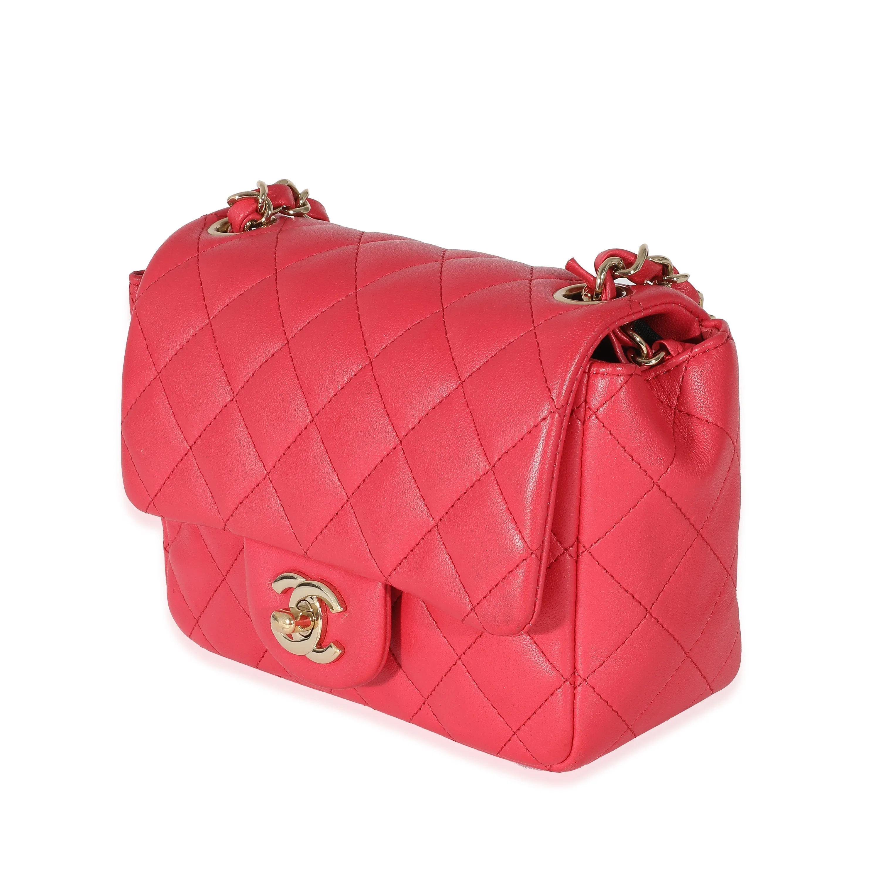 CHANEL Dark Pink Quilted Lambskin Mini Square Flap Bag