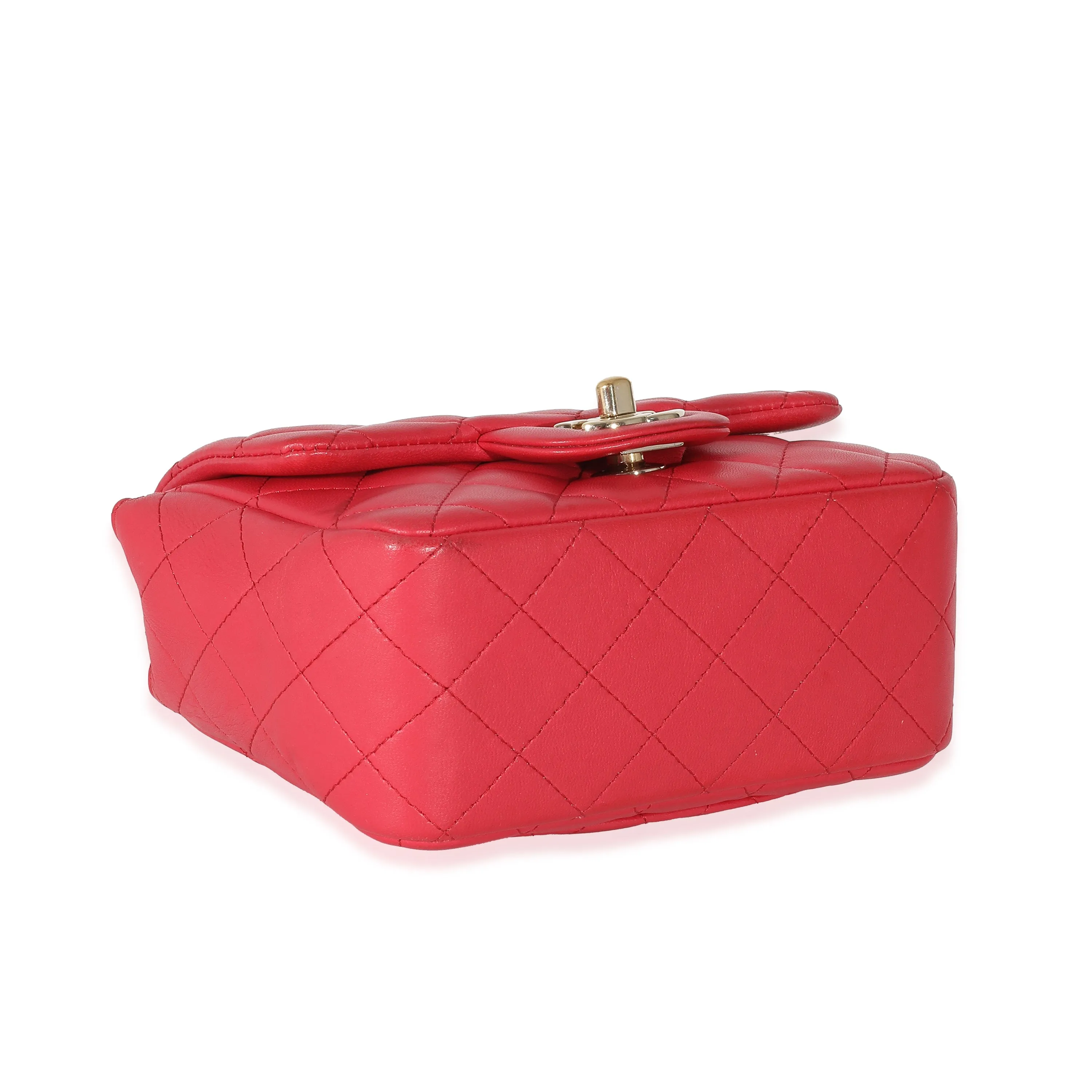 CHANEL Dark Pink Quilted Lambskin Mini Square Flap Bag