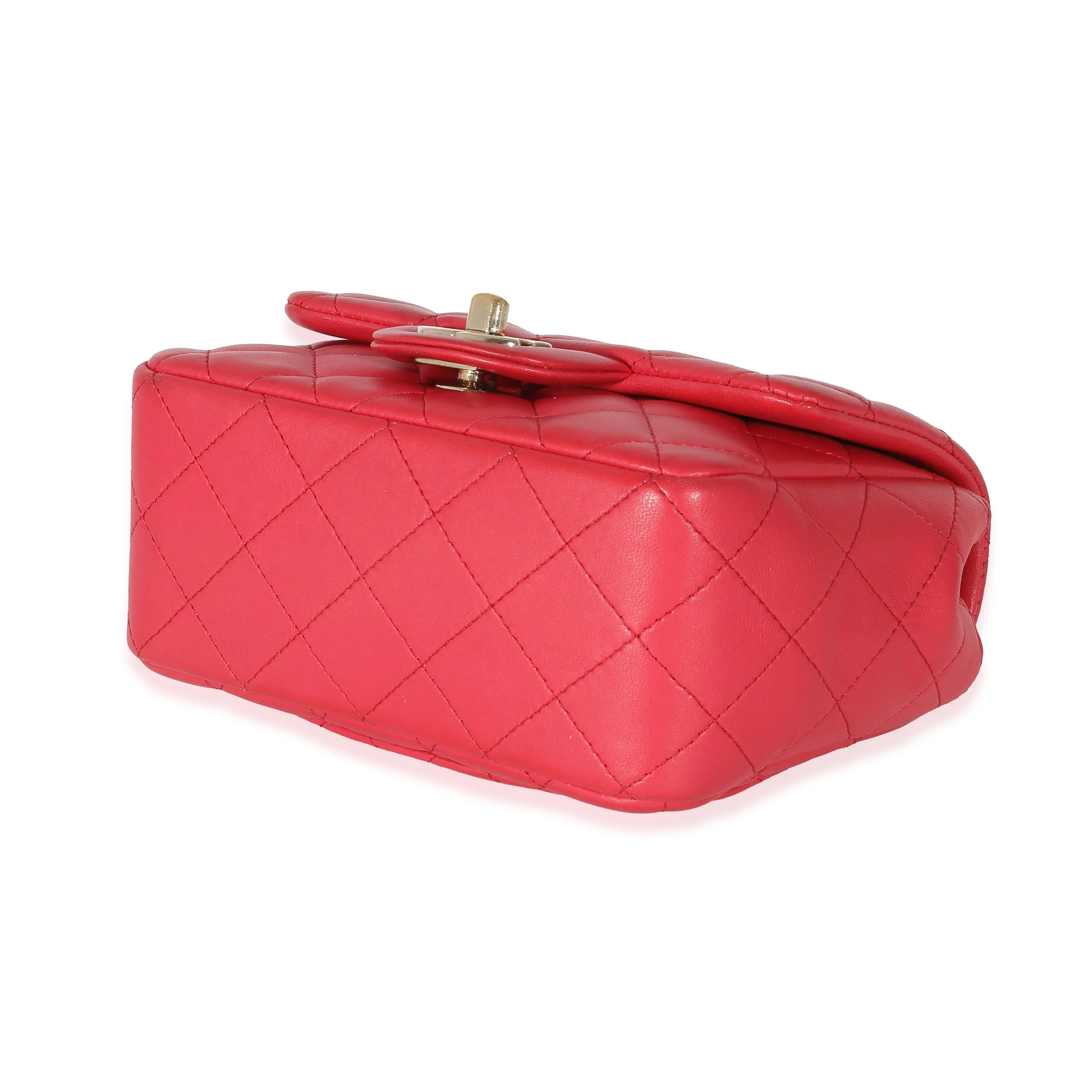 CHANEL Dark Pink Quilted Lambskin Mini Square Flap Bag