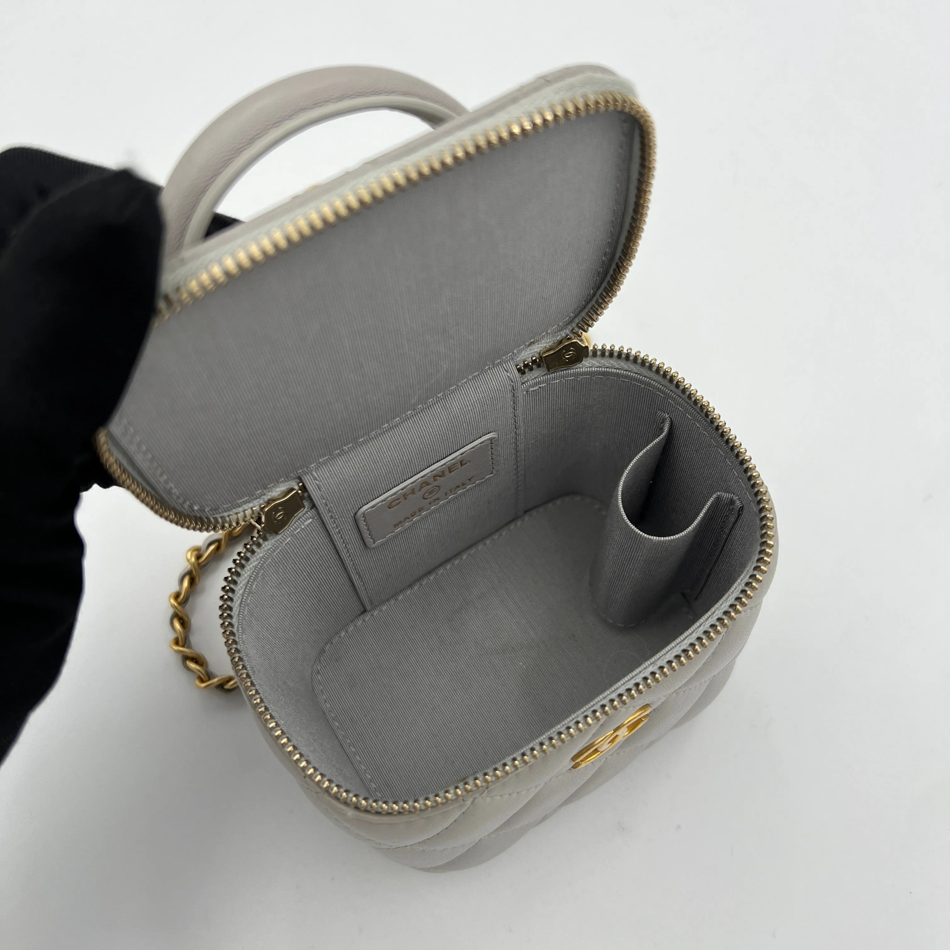 Classic Mini Grey Vanity Bag in Lambskin, Gold hardware