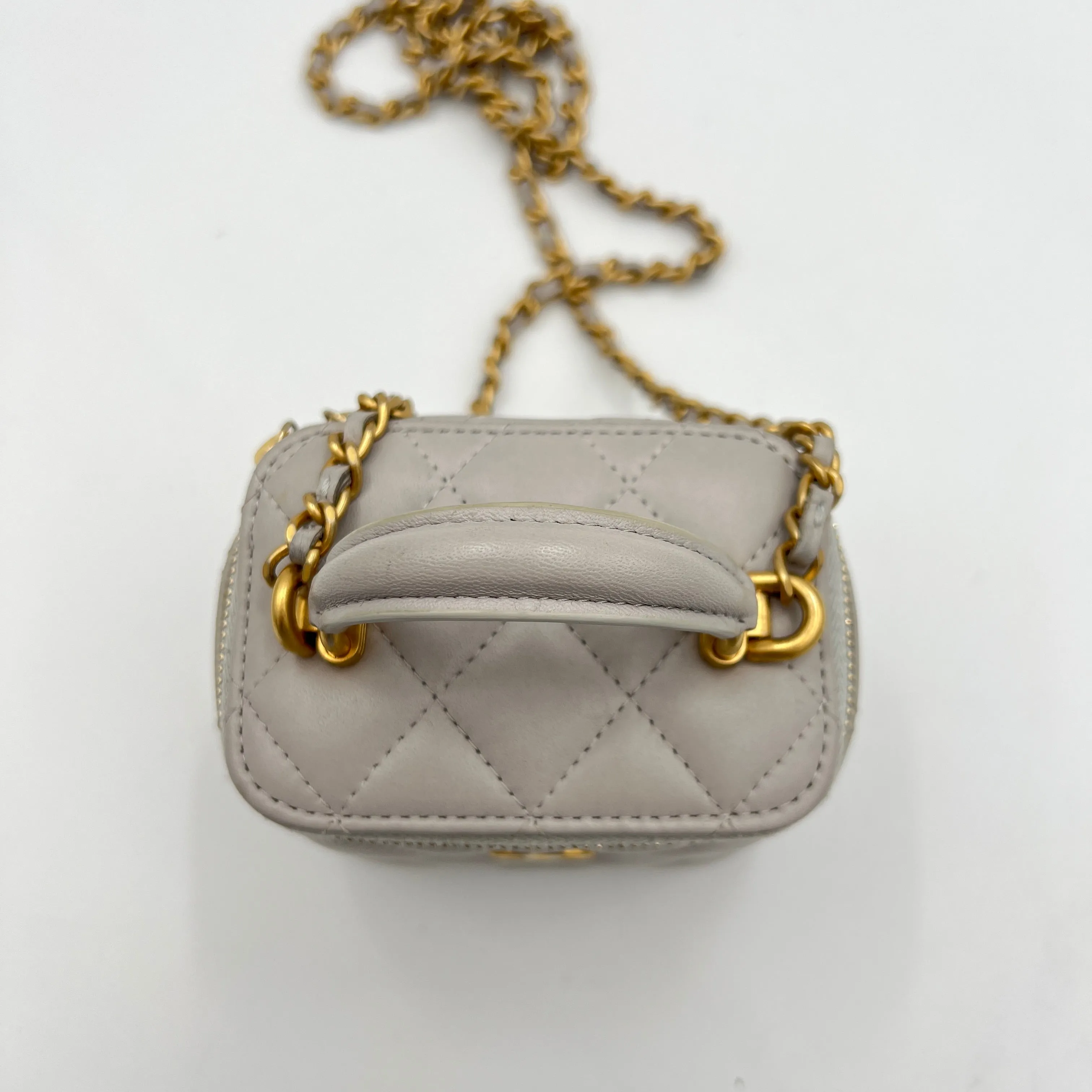 Classic Mini Grey Vanity Bag in Lambskin, Gold hardware