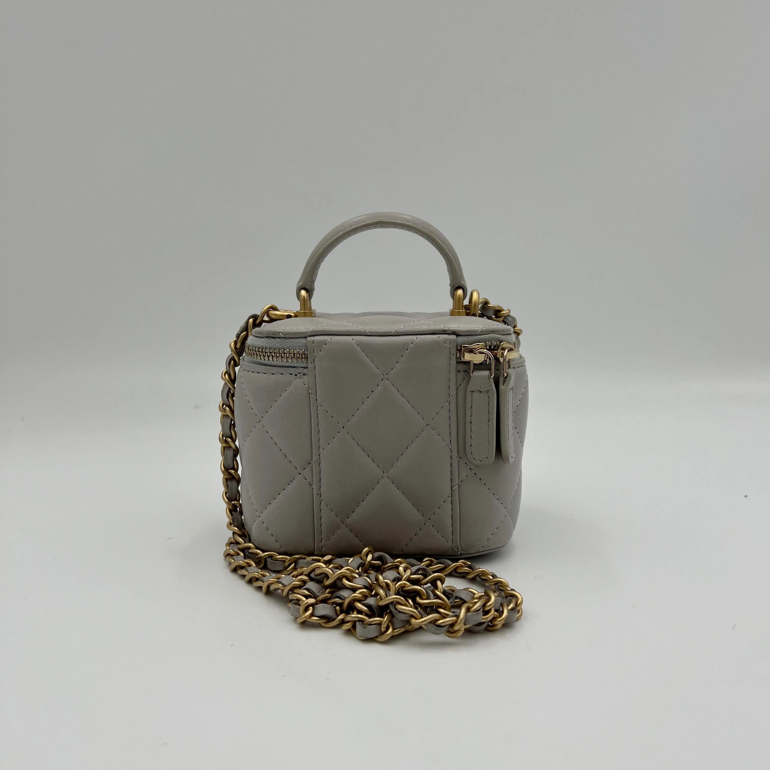 Classic Mini Grey Vanity Bag in Lambskin, Gold hardware