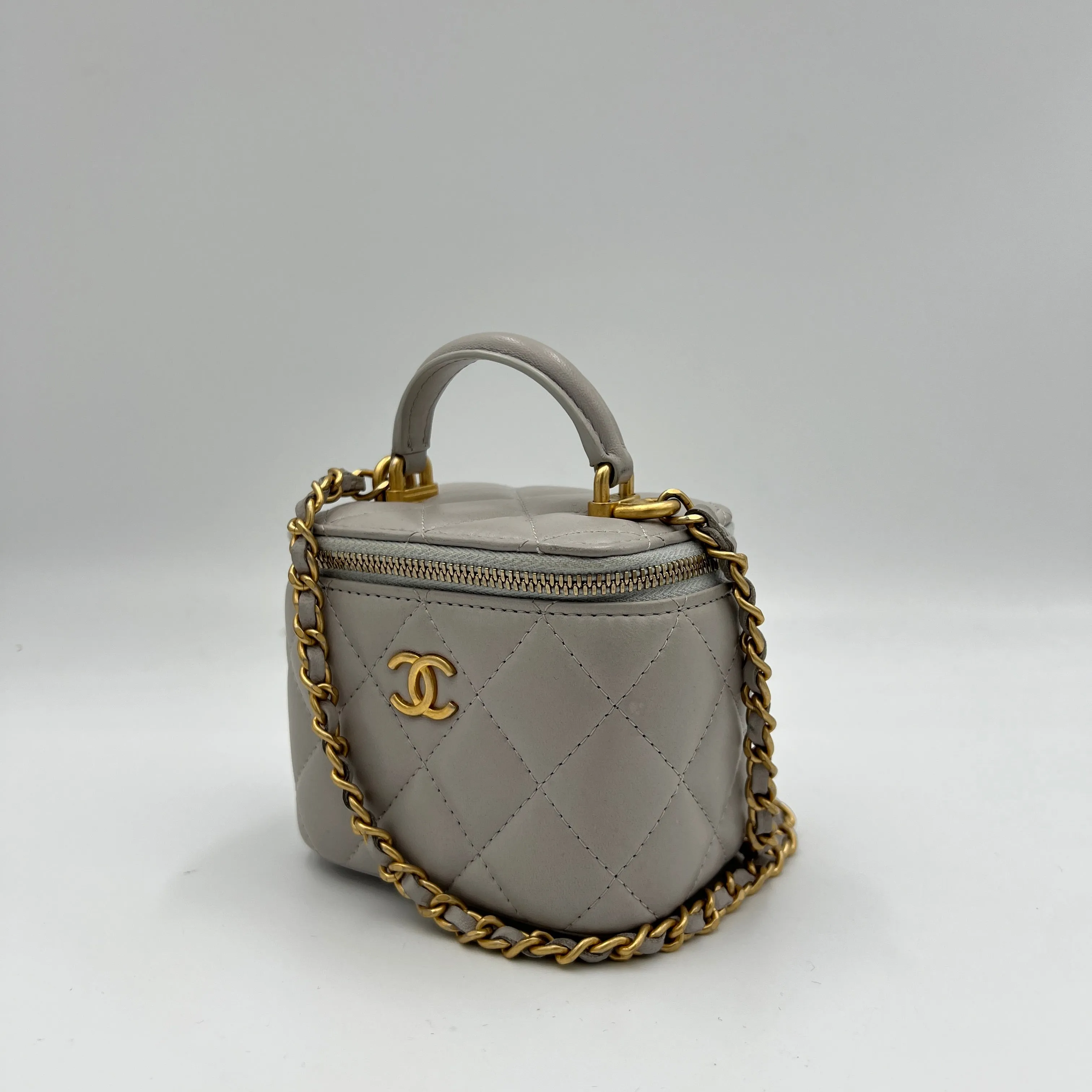 Classic Mini Grey Vanity Bag in Lambskin, Gold hardware