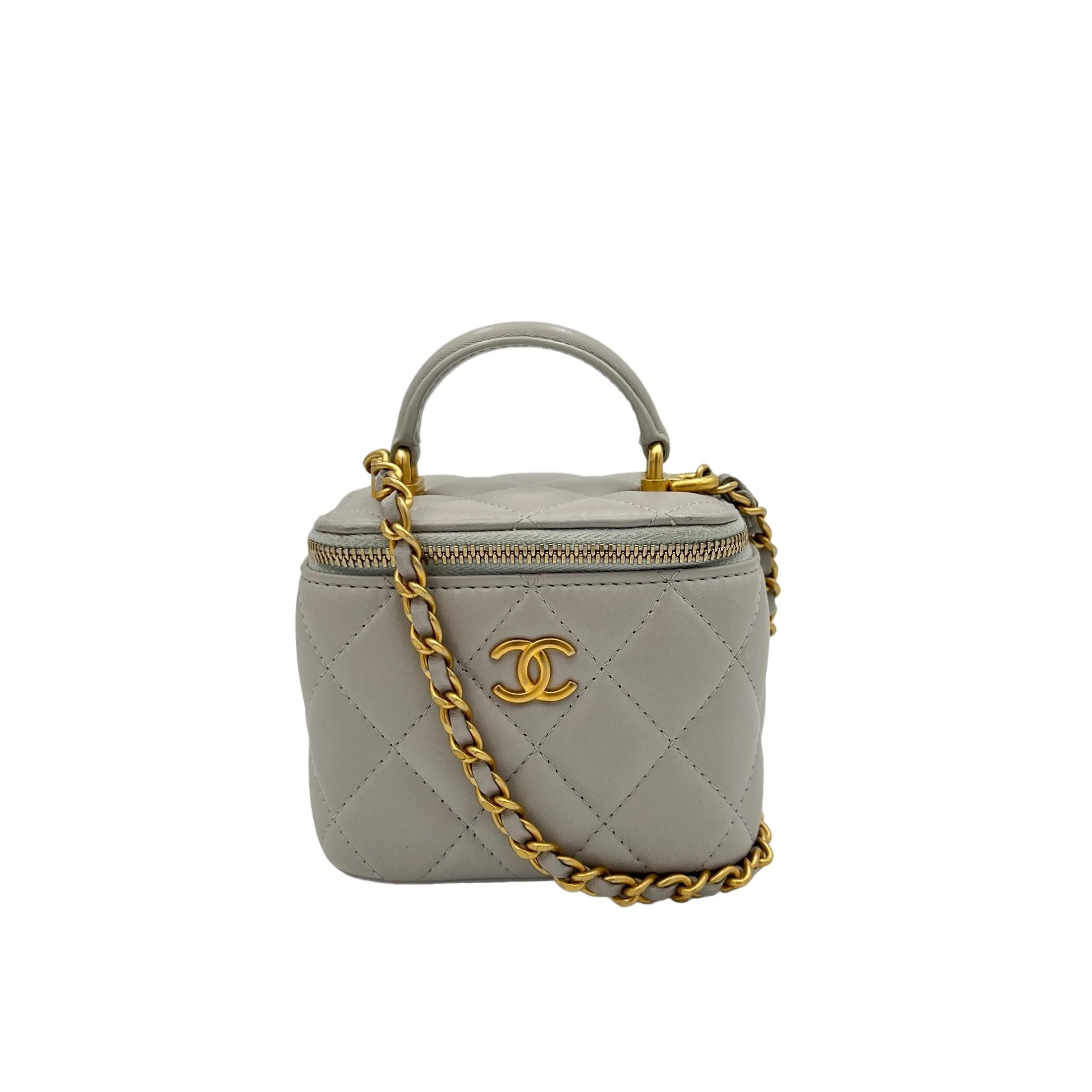 Classic Mini Grey Vanity Bag in Lambskin, Gold hardware