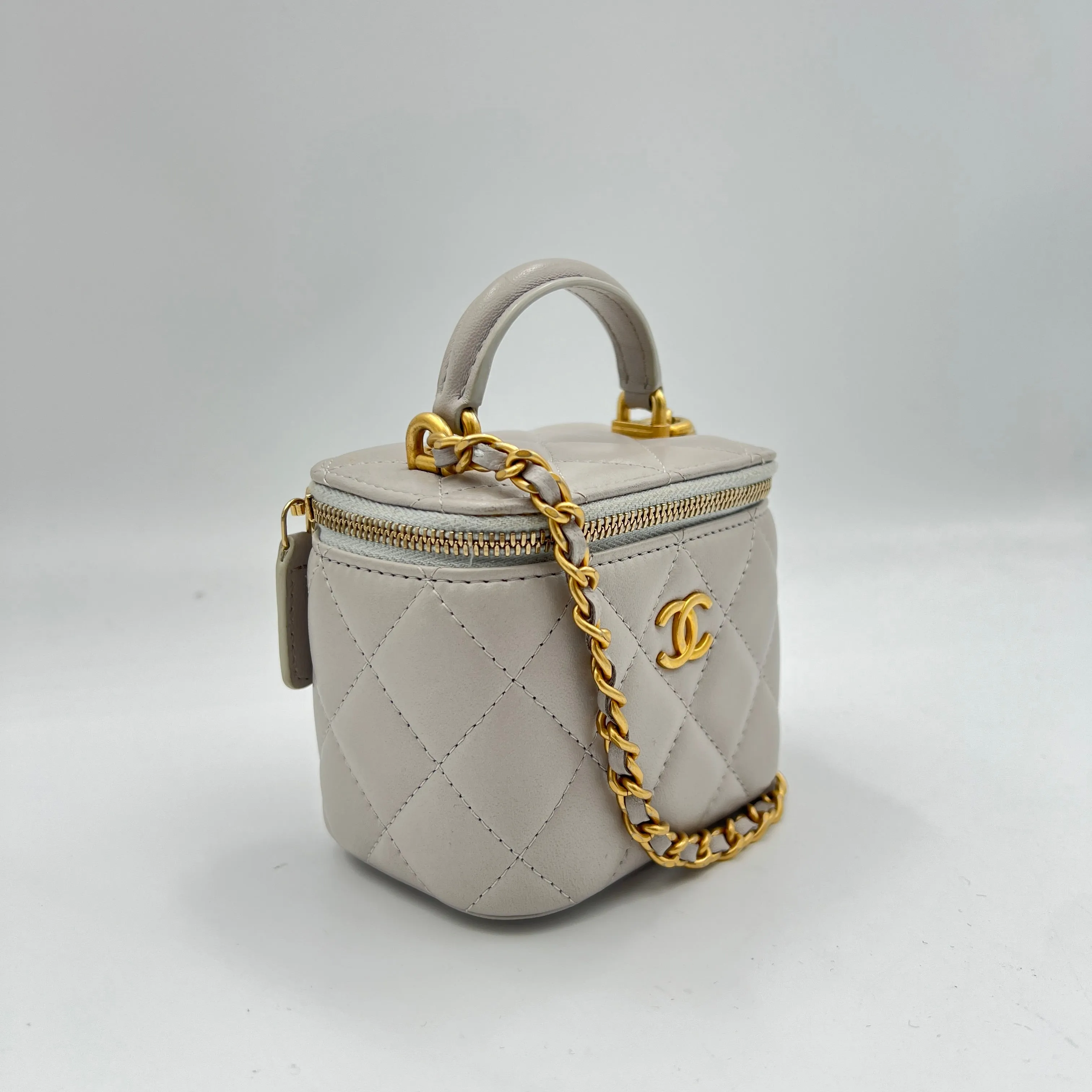 Classic Mini Grey Vanity Bag in Lambskin, Gold hardware