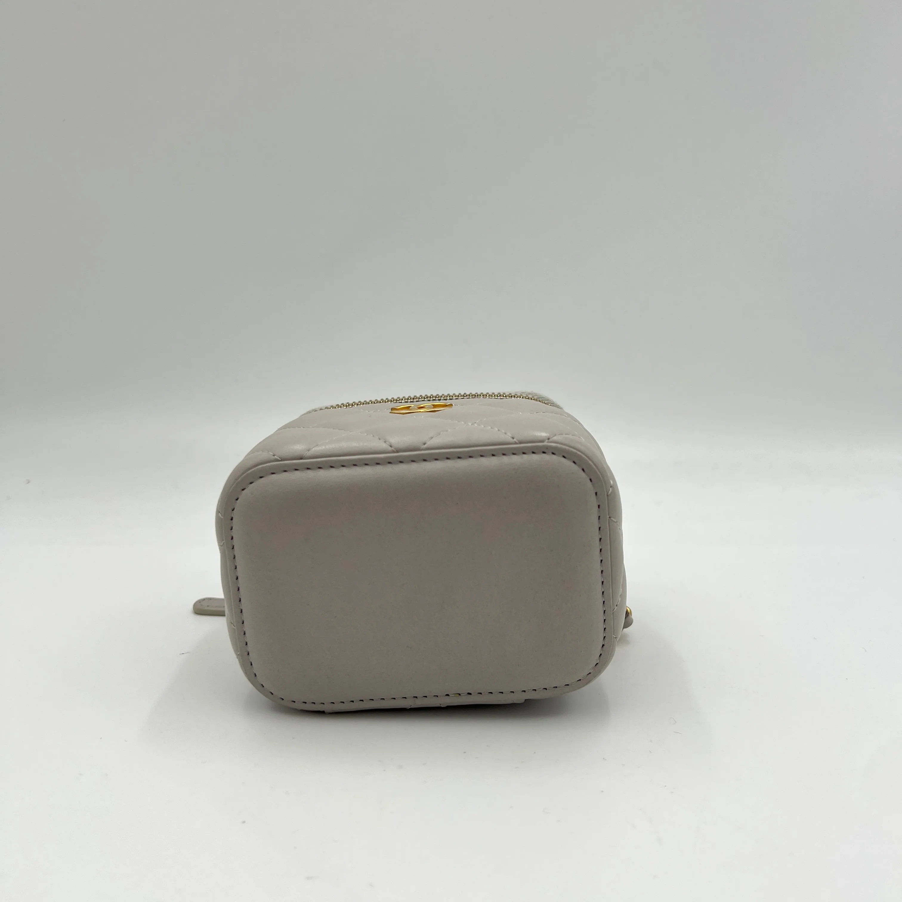 Classic Mini Grey Vanity Bag in Lambskin, Gold hardware