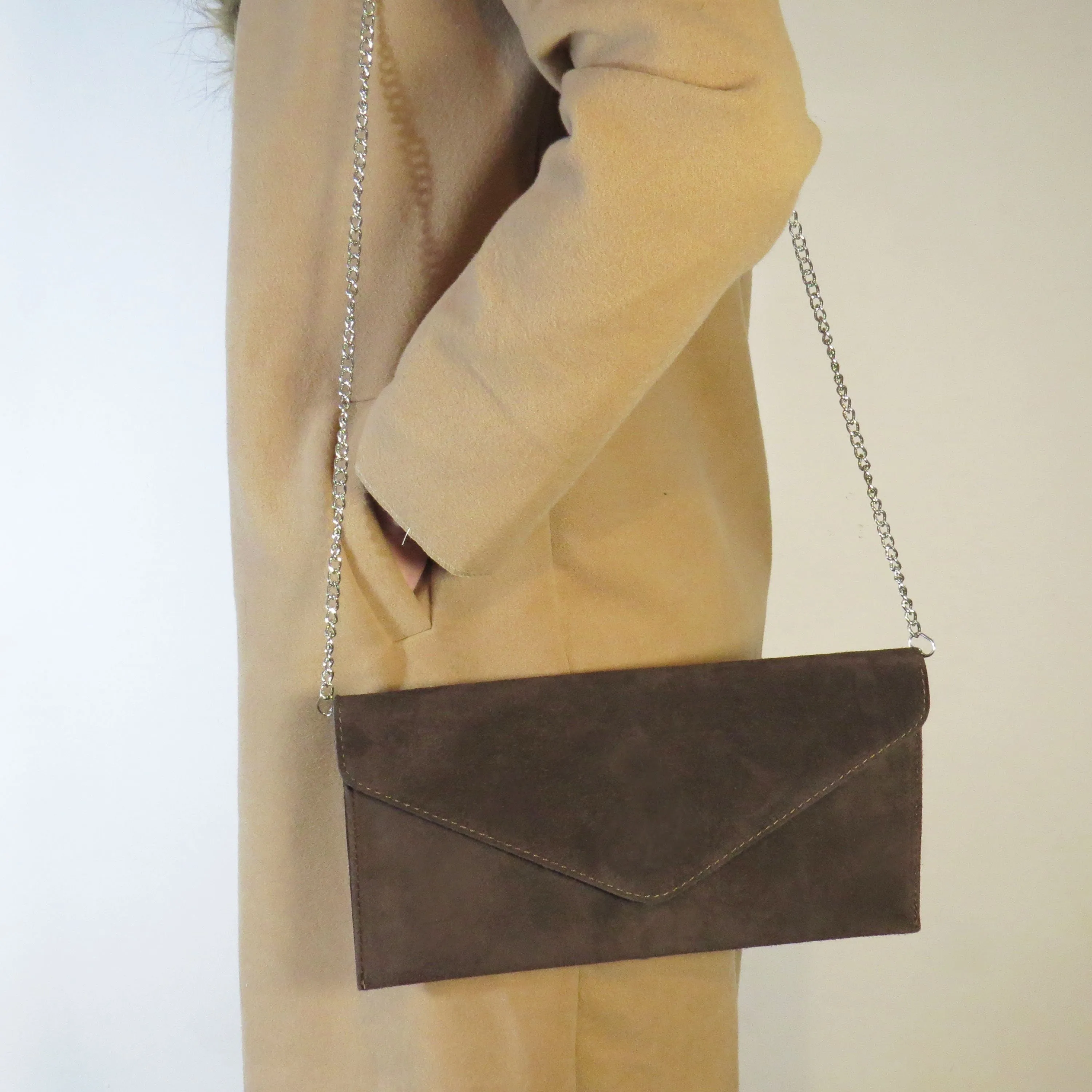 Coffee Brown Envelope Clutch Bag