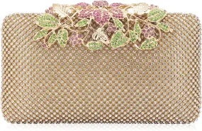 Evening Bag with Flower Closure Rhinestone Crystal