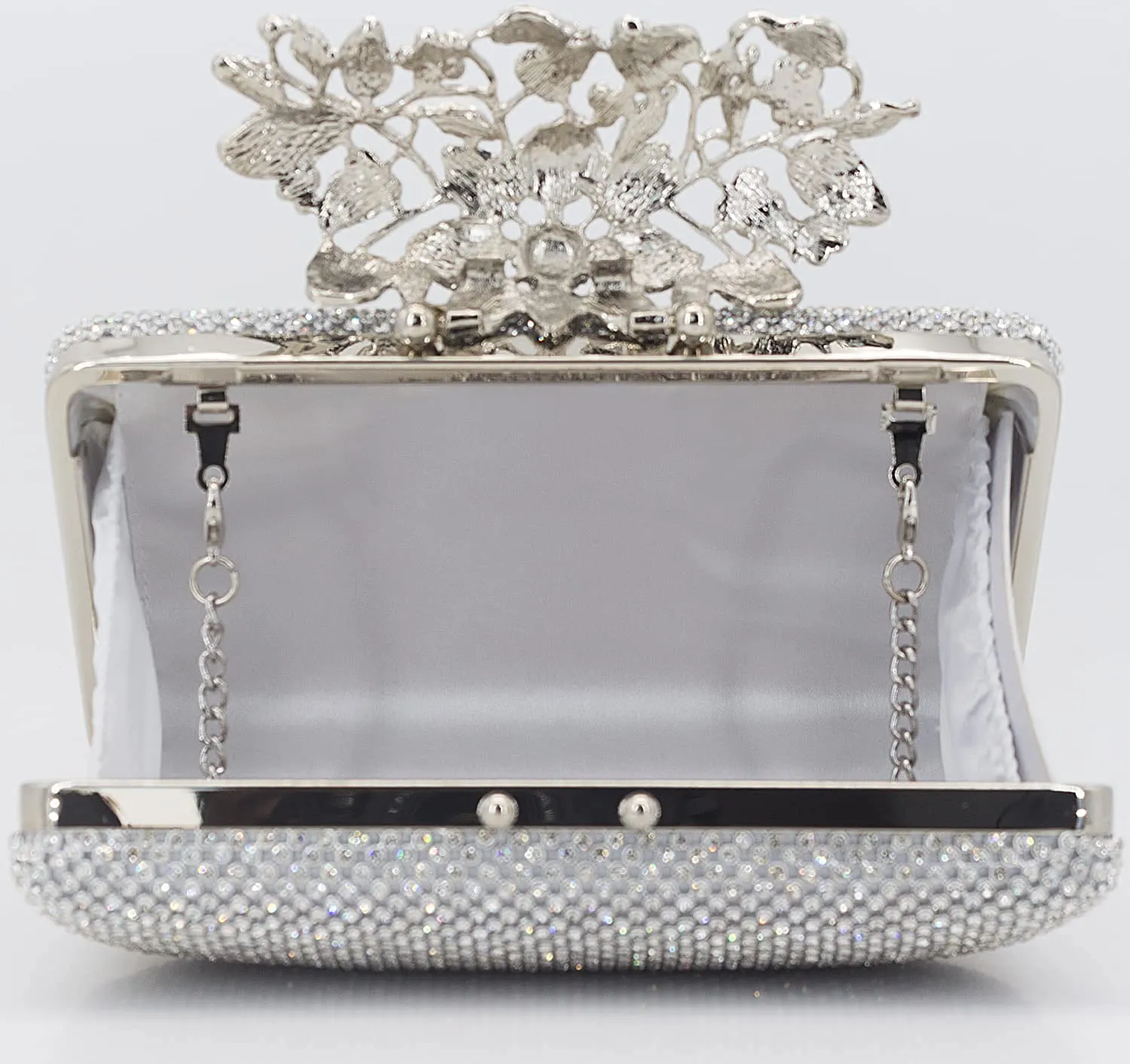 Evening Bag with Flower Closure Rhinestone Crystal