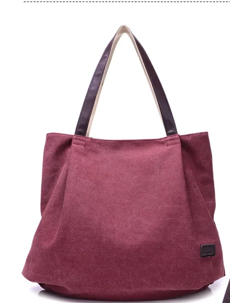 Fashion Plain Canvas Tote Bags For Women - Beige/Black/Sky Blue/Brown/Gray/Red