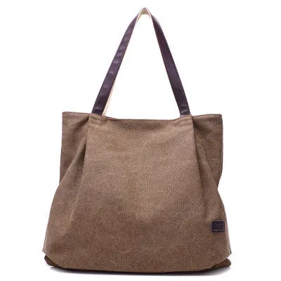 Fashion Plain Canvas Tote Bags For Women - Beige/Black/Sky Blue/Brown/Gray/Red