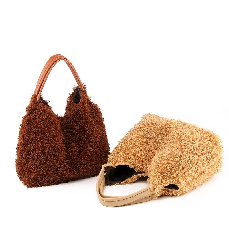 Fashionable Casual Women's Plush Handbag With Large Capacity