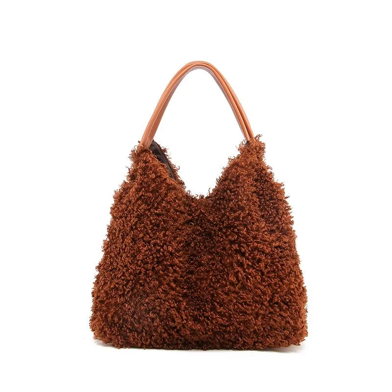 Fashionable Casual Women's Plush Handbag With Large Capacity