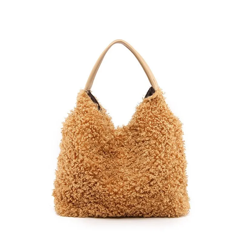 Fashionable Casual Women's Plush Handbag With Large Capacity