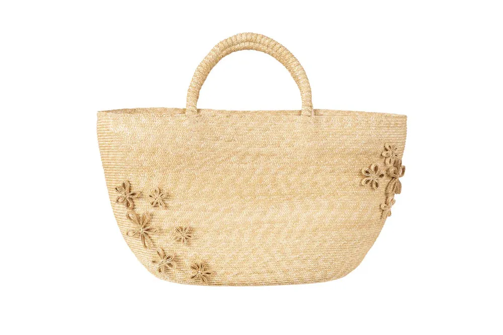 Floral Applique Handbag - Leghorn Straw