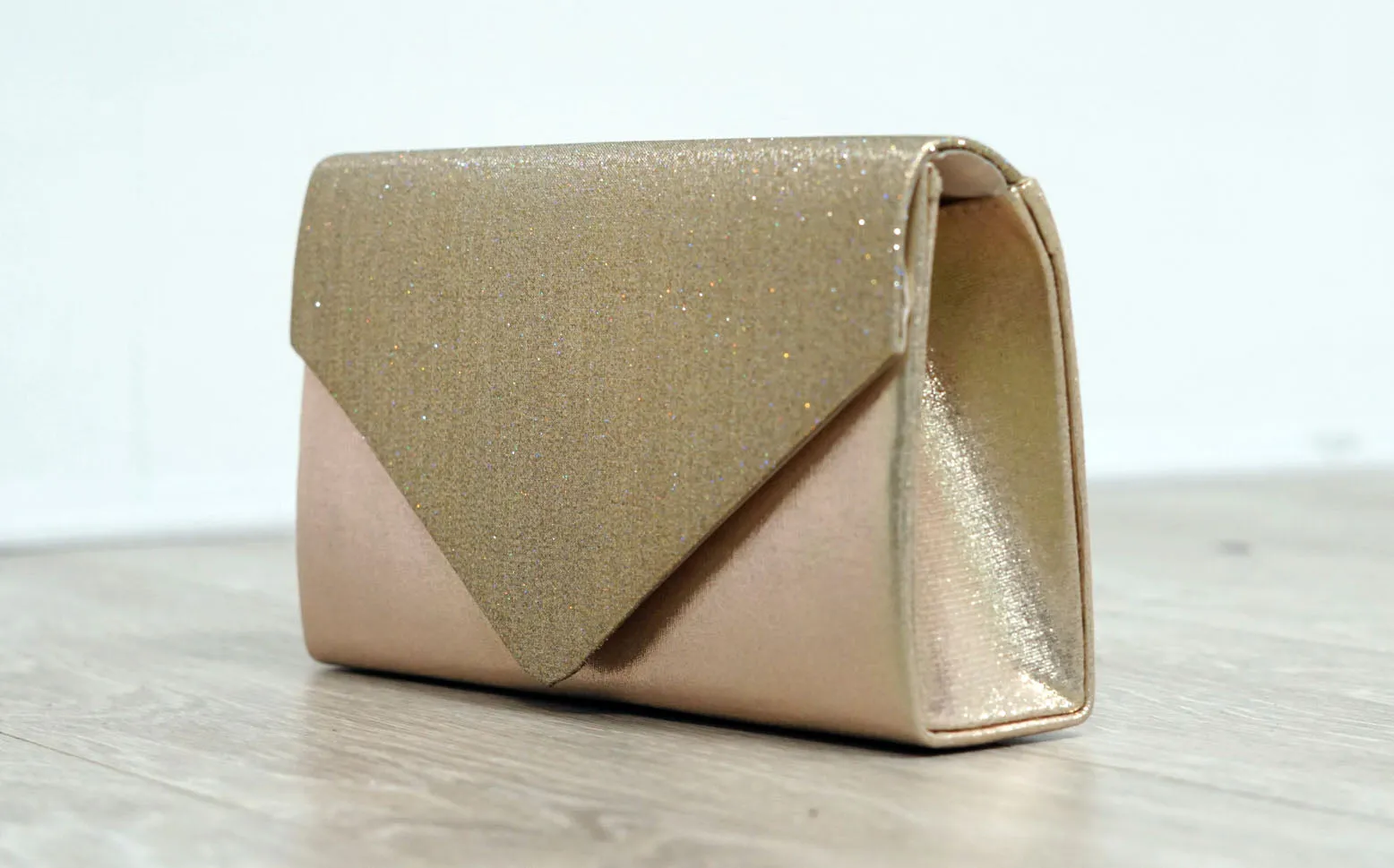 Gold Sparkle and Satin Envelope Clutch