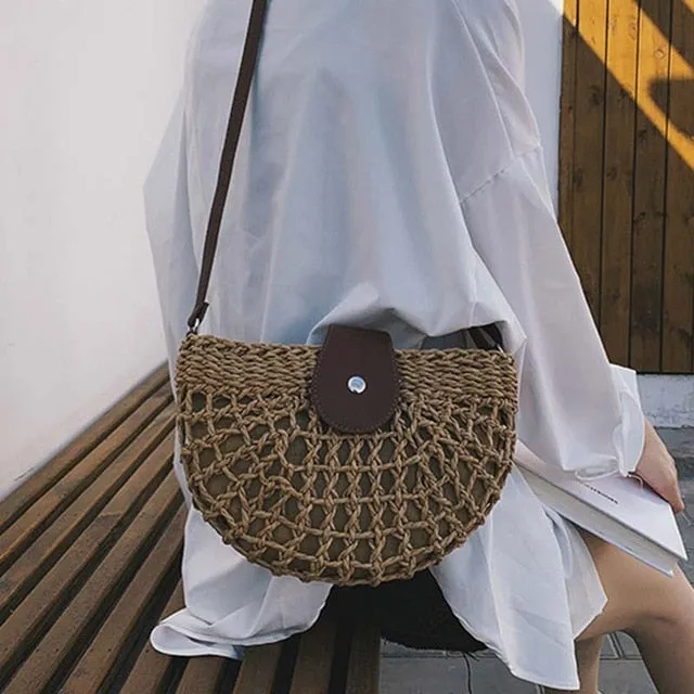 Hand-woven Solid Color Women Straw Bag Ladies Small Shoulder Bags Bohemia Beach Bag Crossbody Bags Travel Handbag Tote