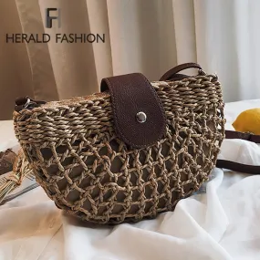 Hand-woven Solid Color Women Straw Bag Ladies Small Shoulder Bags Bohemia Beach Bag Crossbody Bags Travel Handbag Tote