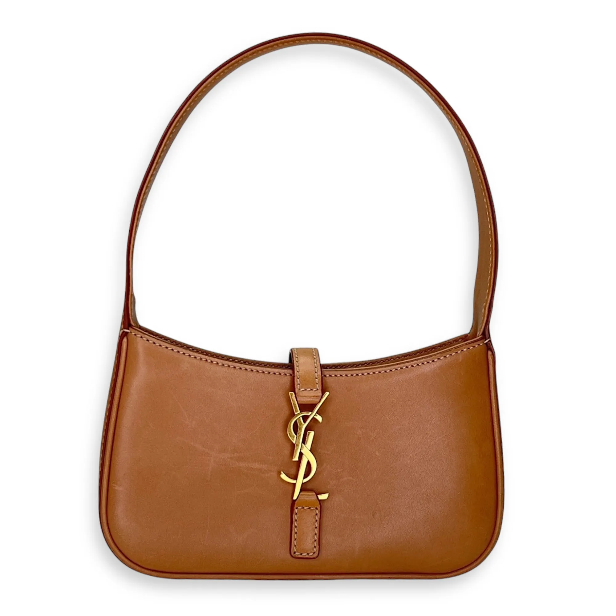 Le 5 A 7 Hobo Mini Brown Shoulder Bag in Calfskin, Gold hardware