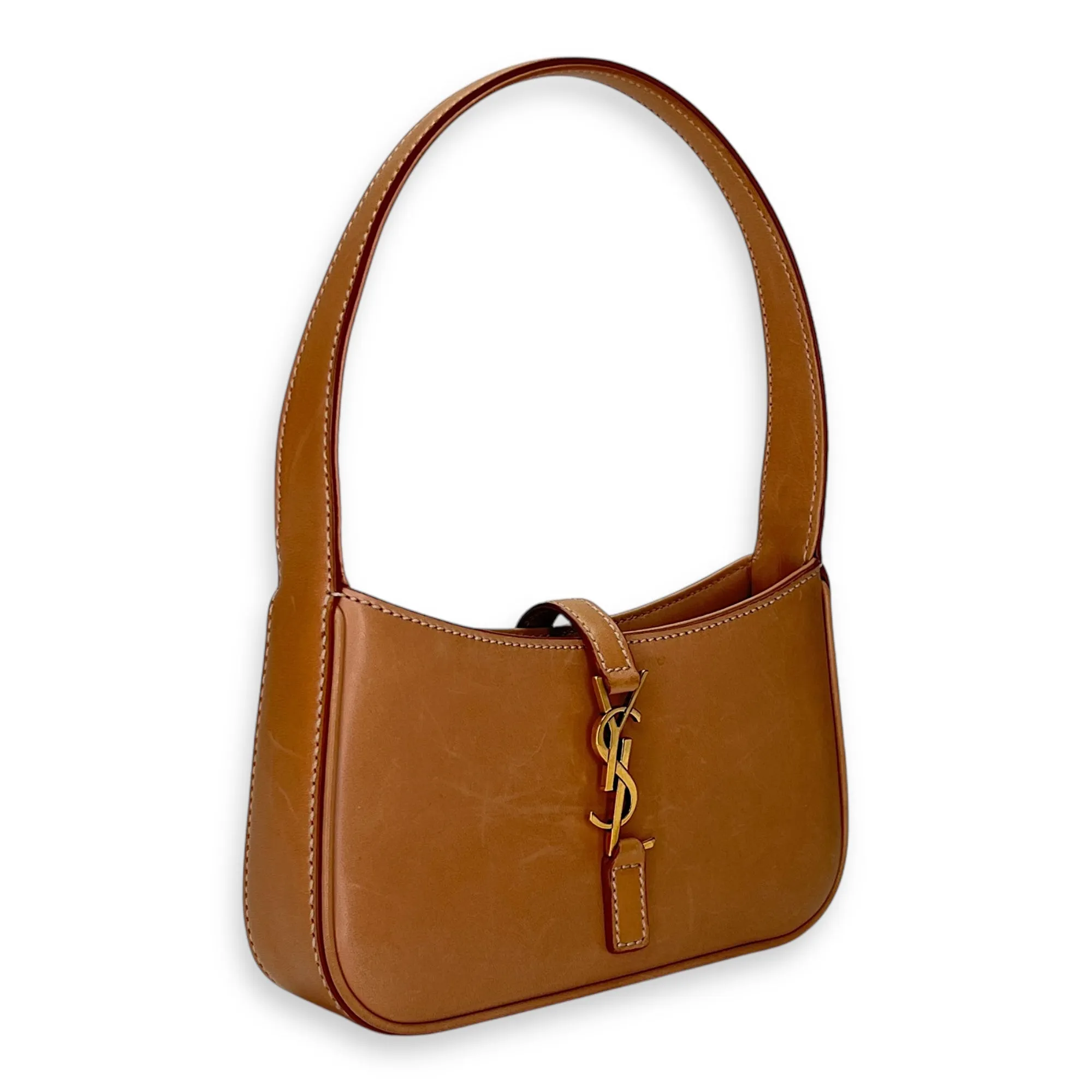 Le 5 A 7 Hobo Mini Brown Shoulder Bag in Calfskin, Gold hardware