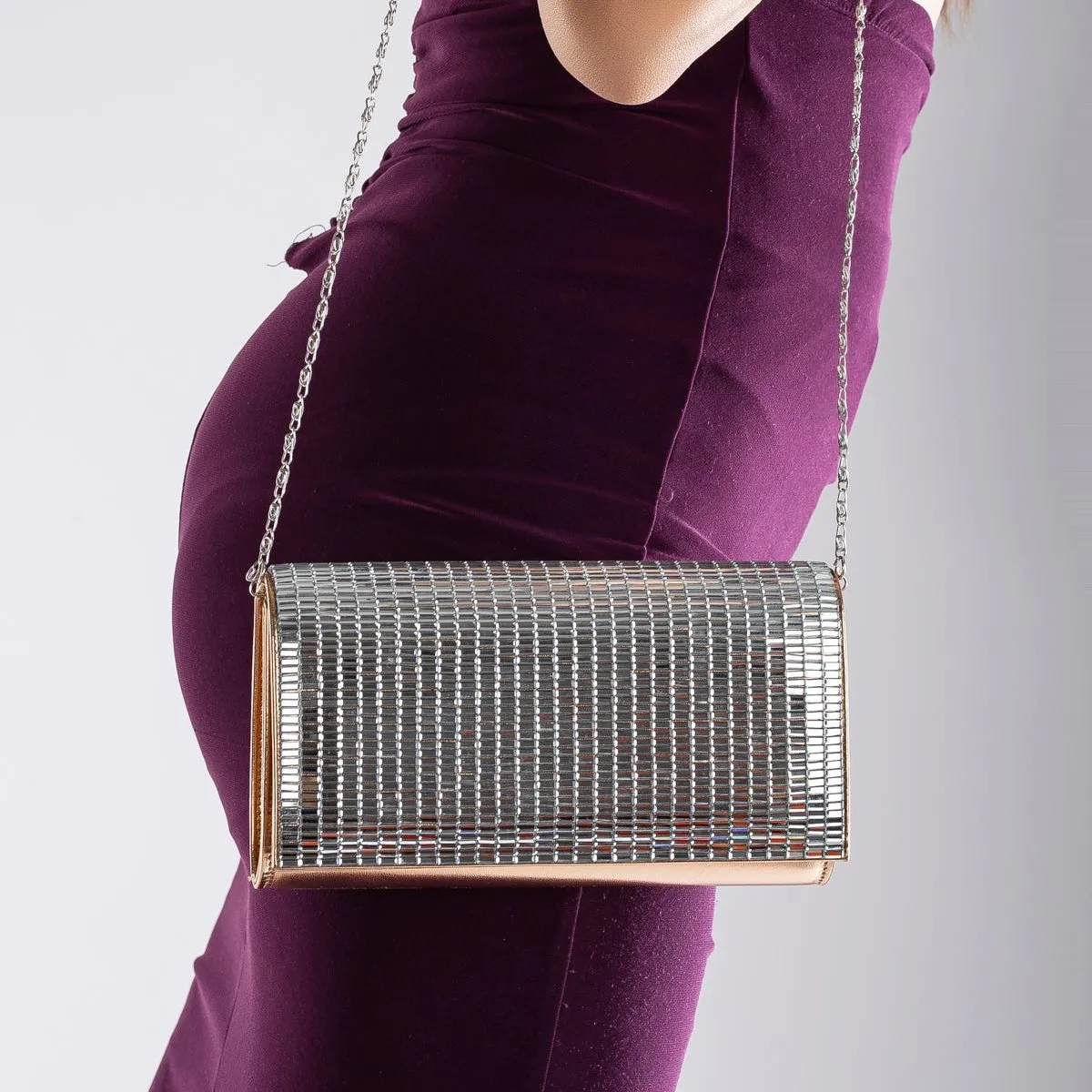 Lorena - Silver Horizontal Sequin Clutch