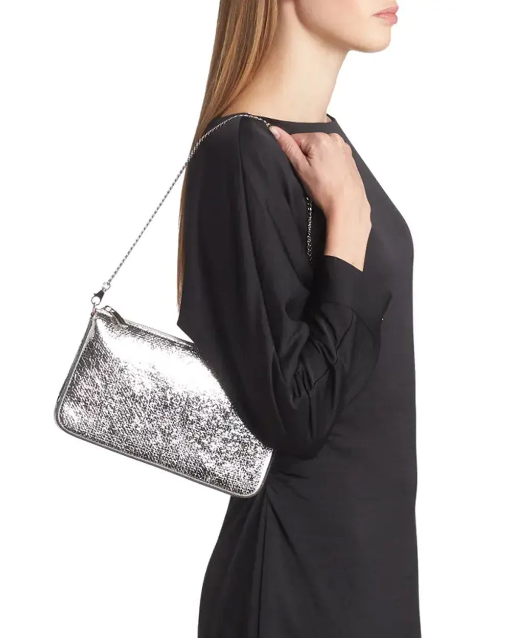 Loubila Metallic Leather Pouch in Silver