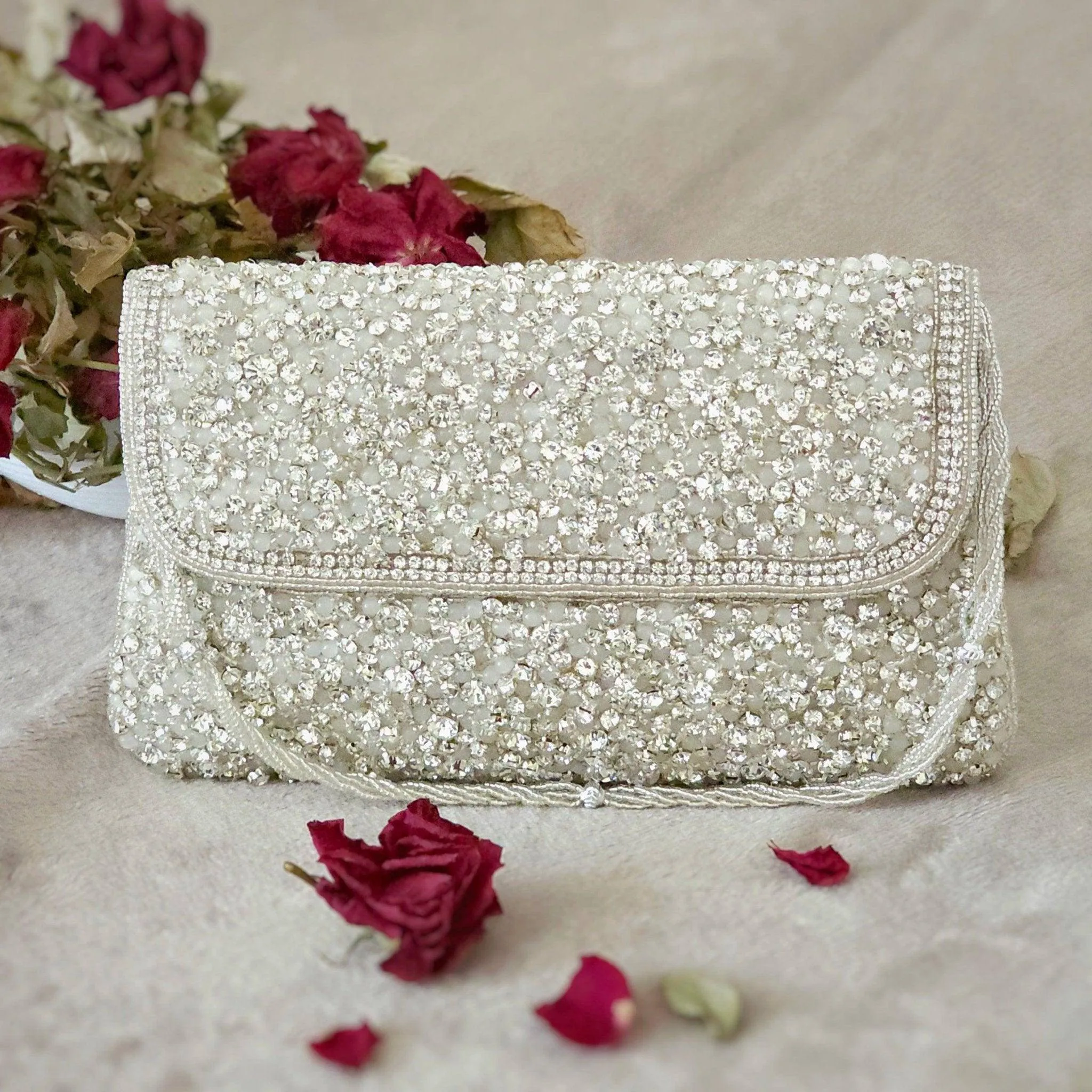 Luna Bridal Clutch Silver White