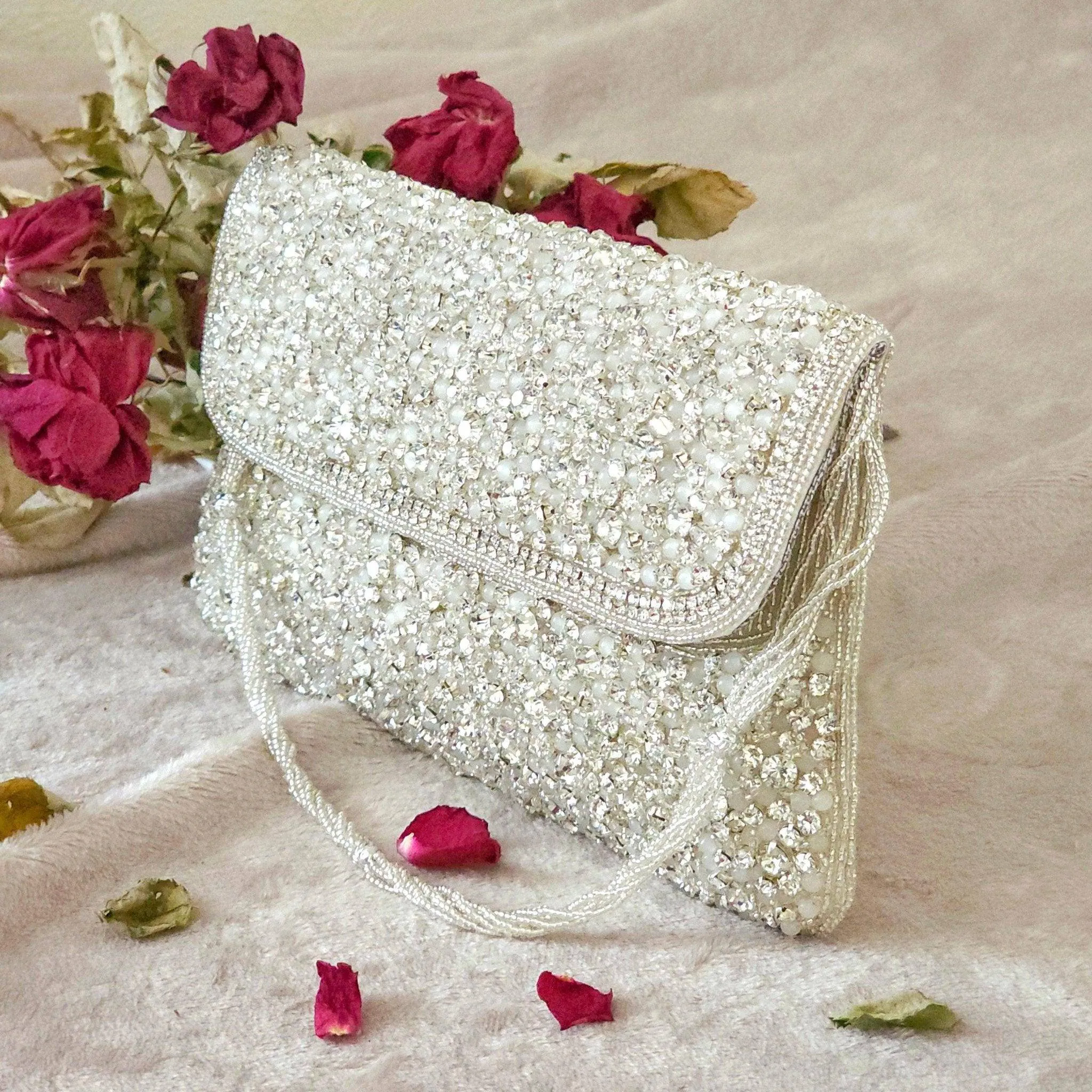 Luna Bridal Clutch Silver White