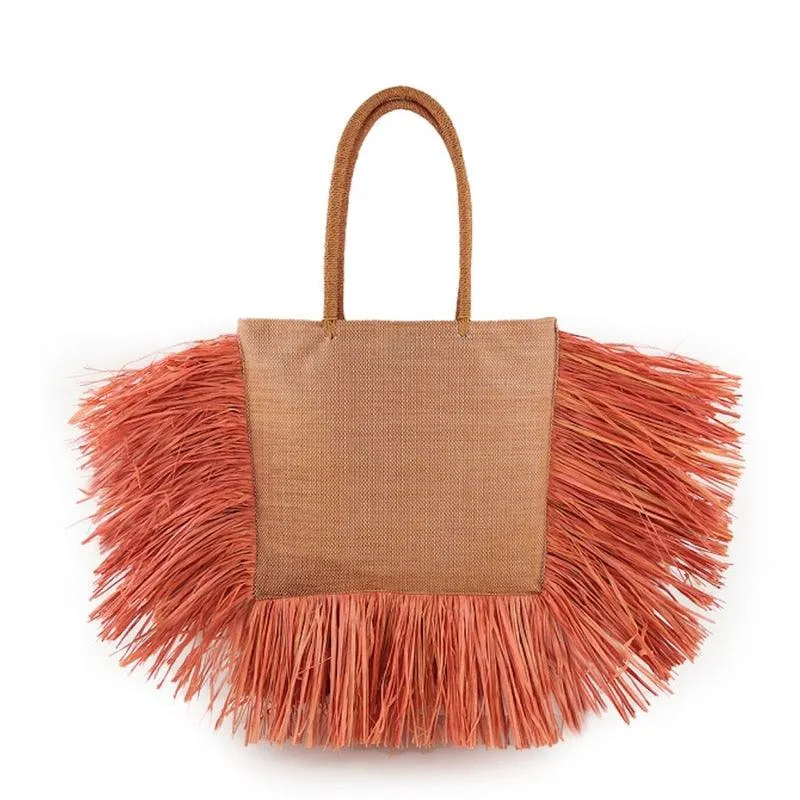 Luxury Unique Bohemian tassel Raffia Large Capacity Straw Tote