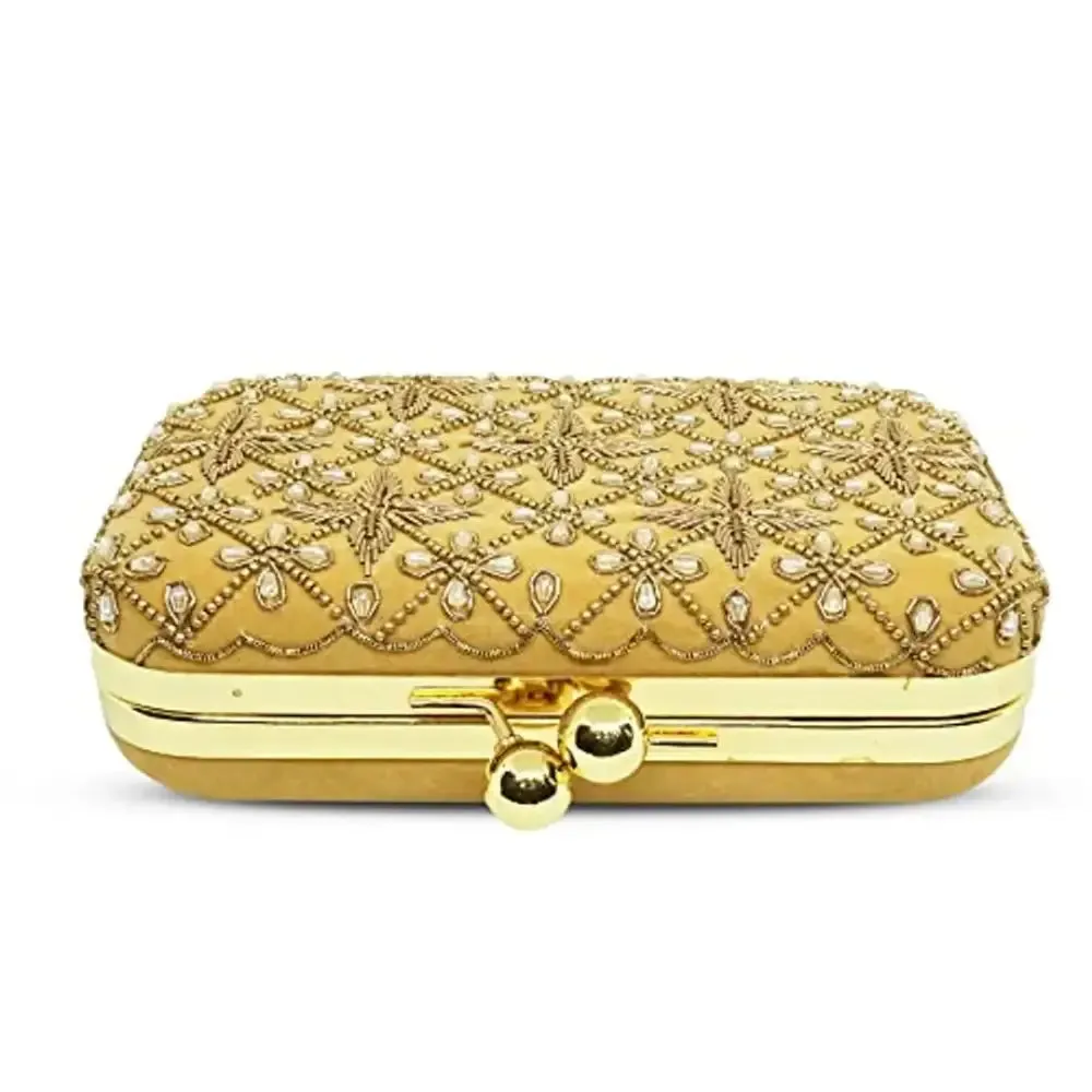 MaFs Embroidered Golden Velvet Women clutches