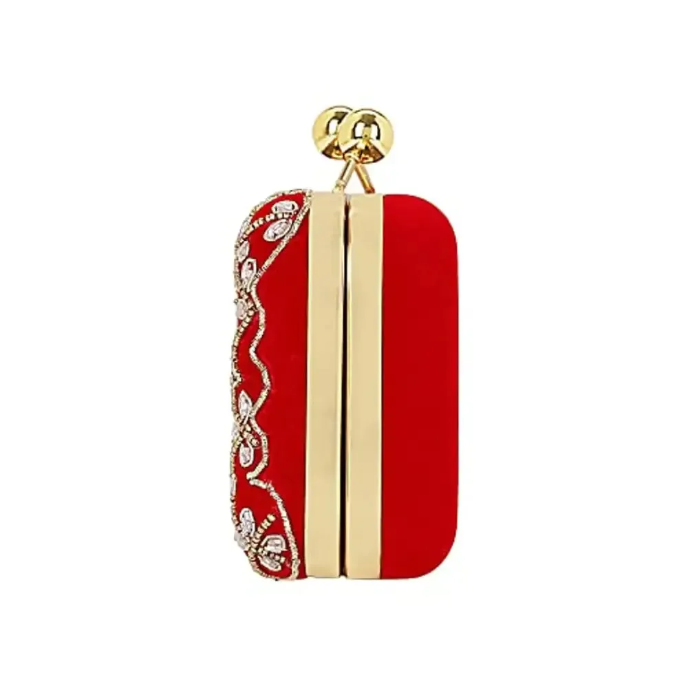 MaFs Embroidered Red Velvet Women clutches