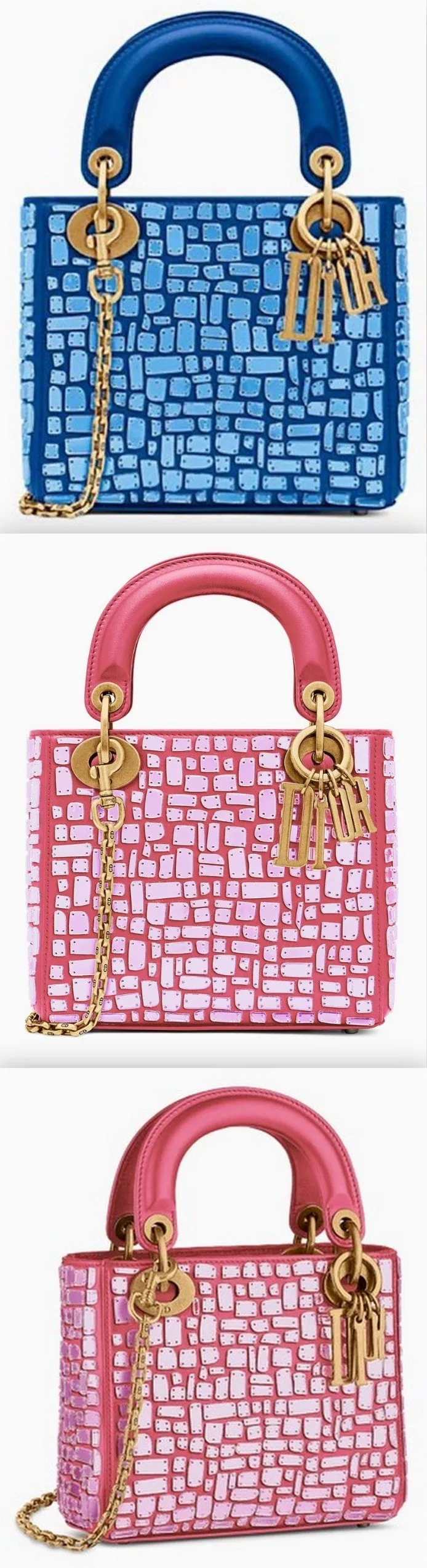 Mini Lady Mosaic Bag with Chain - Blue or Pink