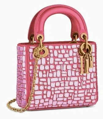 Mini Lady Mosaic Bag with Chain - Blue or Pink