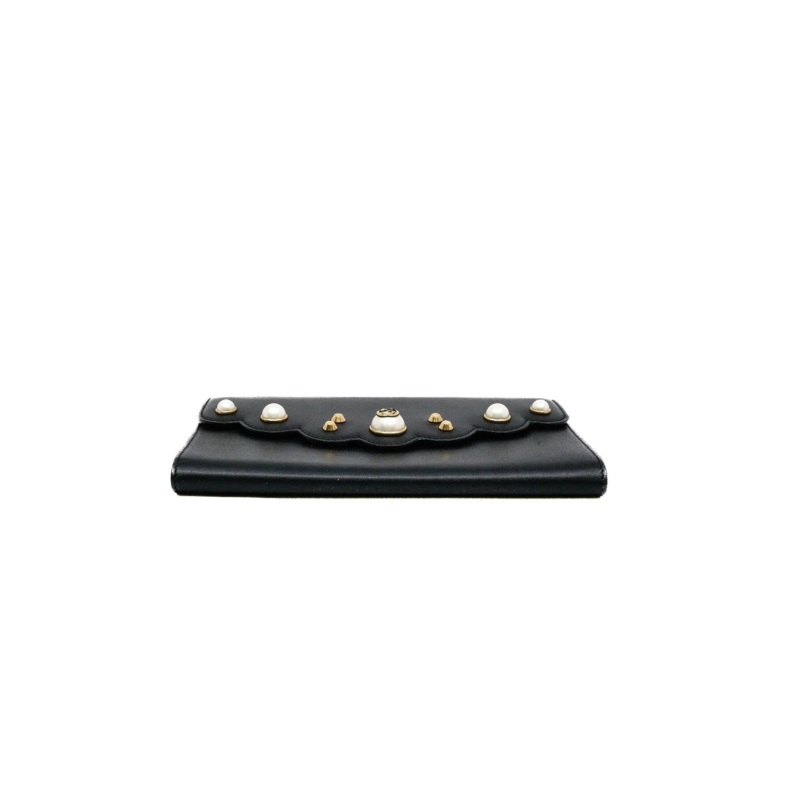 Mini Peony Pearly Black Leather Wallet Clutch Bag GHW