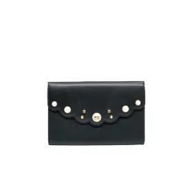 Mini Peony Pearly Black Leather Wallet Clutch Bag GHW