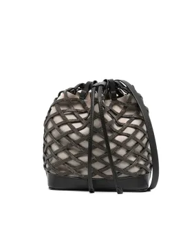 Monili Embellished Leather Bucket Bag in Black