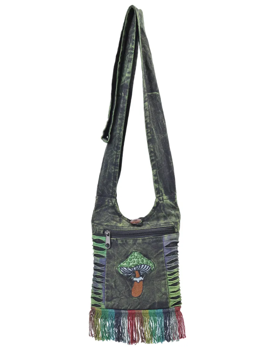 Mushroom Embroidery Mini Hippie Bag