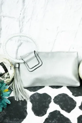 NGIL Silver Faux Leather Bangle Clutch