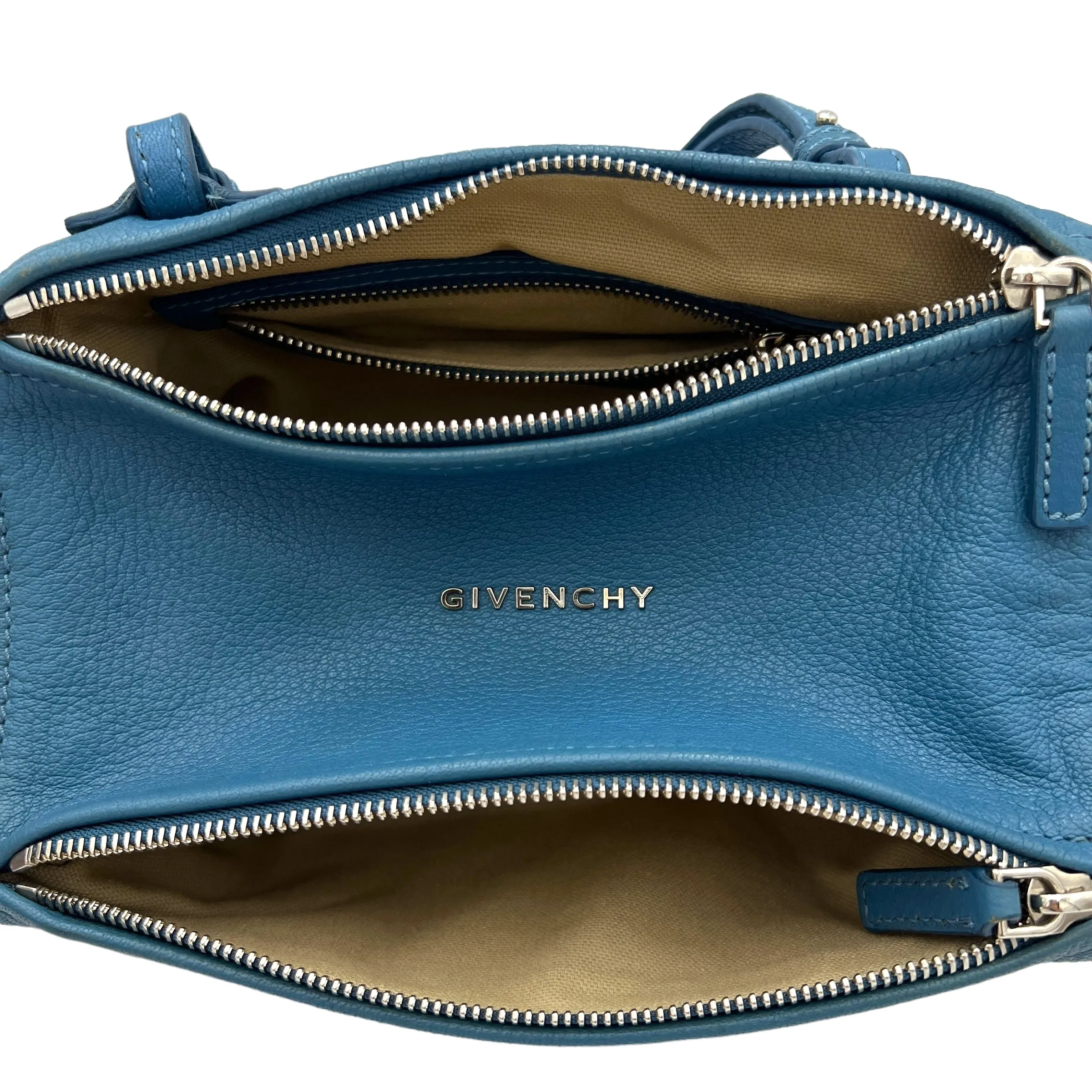 Pandora Crossbody Bag Mini Blue in Calfskin , Silver Hardware